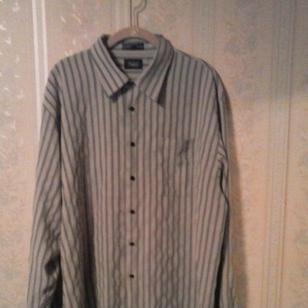 HAGGAR MENS BLUE STRIPE DRESS SHIRT